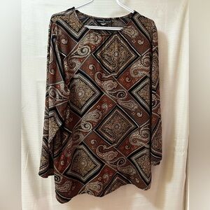 Vintage 90s Carole Little Paisley Rayon Boho Blouse Scarf Print Top Large